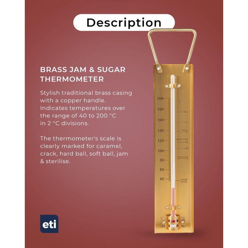 Brass Sugar & Jam Thermometer. Ideal preserve or confectionery thermometer