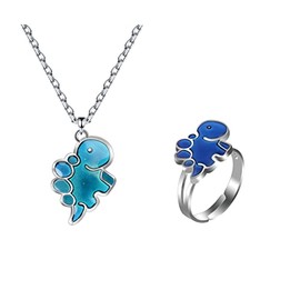 Fuqimanman2020 1 Set Mood Dinosaur Rings Necklace Set Color Changing Emotion Feeling Temperature Finger Ring Adjustable for Womens Animal Funny Jewelry