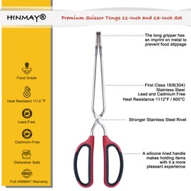 HINMAY Stainless Steel Scissor Tongs 11-Inch and 13-Inch Set, Set of 2