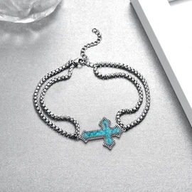 qielizhu Turquoise Cross Bracelet for Men 925 Sterling Silver Cross Turquoise Bracelet Cross Jewelry Gifts for Men