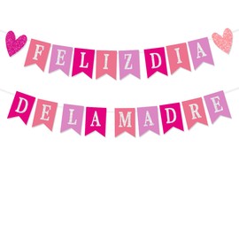 Feliz Dia De Las Madres Decoration Banner Purple with Heart Rose Pink Happy Mother’s Day Best Mom Ever Thanks Mom Mothers Day Feliz Dia Mama Party Fireplace Mantle Decorations Supplies