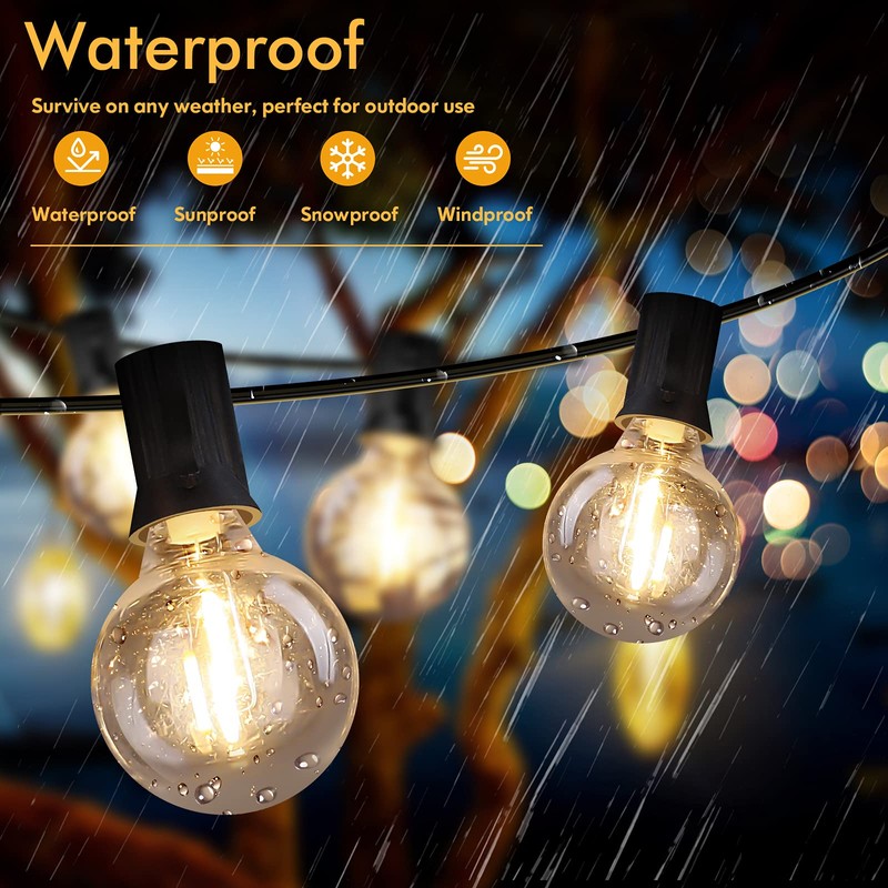 100FT LED Outdoor String Lights Patio Light with 52 Shatterproof
