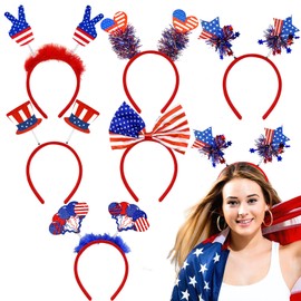 RIMYIUKU 6PCS Patriotic Head Boppers Headband, 4th of July Favors - Star, Love Heart, American Flag Red Headbands for Party Decorations