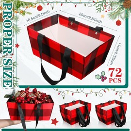 Glenmal 72 Pcs Christmas Baskets for Gifts Empty Kraft Basket Bulk with Handles 9.8 x 6.5 x 4.3'' Gift bag for Christmas Xmas Holiday Birthday Party Gift Packages Wrapping, Red and Black Plaid