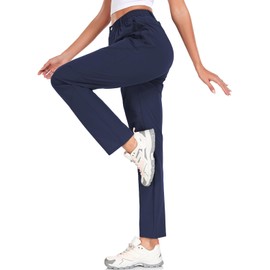 ZOOXING Women Travel Pants with Pockets Ladies Light Weight Quick Dry Golf Athleisure Pants Summer Safari Clothes DarkBlue Small/27