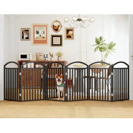THKKY Folding No-Assembly Freestanding Dog Gate with Door,32" Heights Foldable Pet Fence,144" Extra Wide Accordion Puppy Folding Playpen for Doorways,House,Stairs (6 Panels,Black)