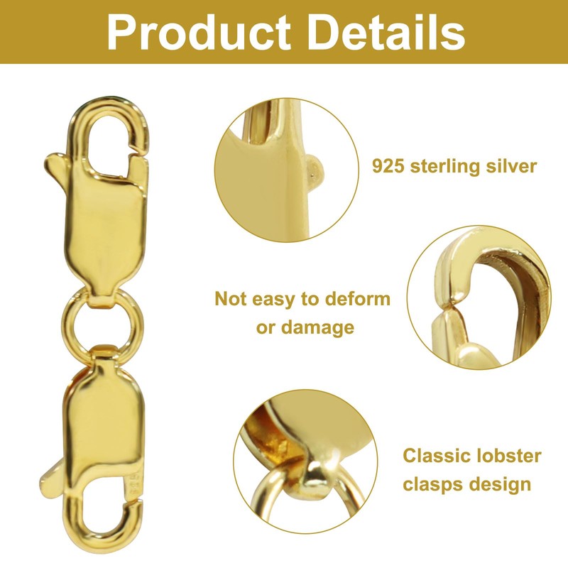 Moicstiy 2Pcs 925 Sterling Silver Double Lobster Clasp, Gold Jewelry