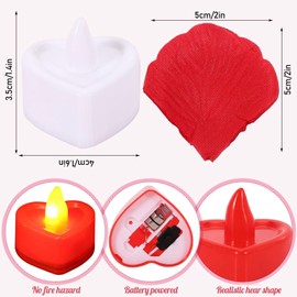 CACASO 3000 Pieces Artificial Rose Petals with 36 Pcs Heart Shaped LED Candles,Flameless Love LED Tea Lights Candles,Rose Petals for Romantic Night,Heart Shaped Candles for Wedding Valentines Decor