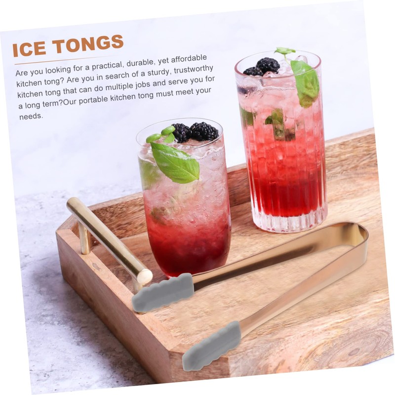 Mobestech 4pcs Ice Cube Tongs Stainless Steel Food Tongs Non-Slip