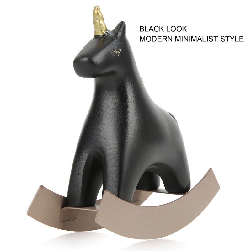 Rocking Horse Statue Black Small 13.5x4.5x14.5cm/5.3x1.8x5.7 Decorative Horse Sculpture Crafts