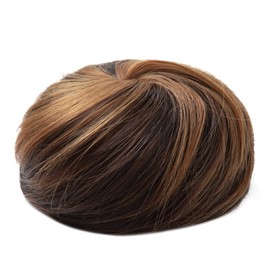SARLA Drawstring Hair Bun Extension Dark Brown/Golden Synthetic Fake Ballet Bun Hair Piece for Women Girls Lady Updo Donut Chignon
