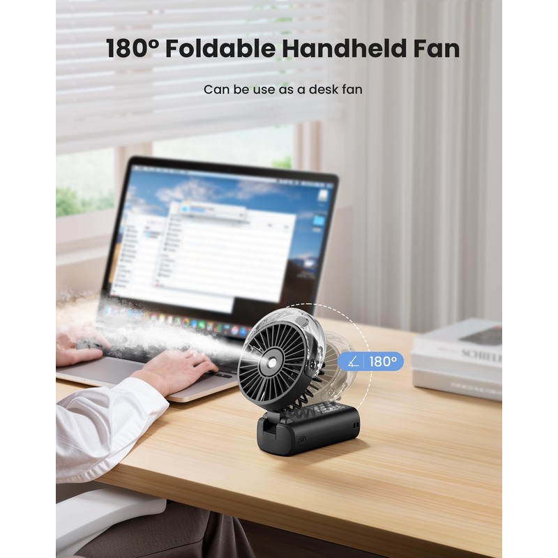 Gaiatop Portable Misting Fan, 180° Foldable Handheld, 3 Speeds USB