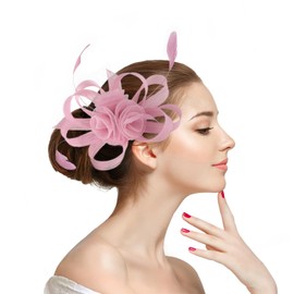 Unpifolov Fascinators Hats Feathers Headband Tea Party Wedding Derby Cocktail Flower Mesh Hair Clip Headwear for Girls and Women T-13 Light Purple