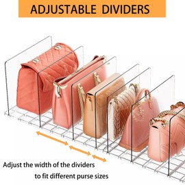 WHSSFINE Bag Purse Organizer for Closet: 2 Pack Adjustable Clear Handbag Storage Shelf Spacer Saver Plastic Clutch Dividers Minimal Keep Purses upright