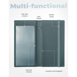 Yarnic Checkbook Cover for Personal Checkbook, Checkbook Holder with Pen Holder & Built-in Clear Plastic Divider for Duplicate Checks (Grey Green)