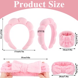 WSICSE Spa Headband for Face Washing, Pink Skincare Headbands and Wrist Washband Set Soft Makeup Headband for Women Girls Skin Care, Makeup Removal