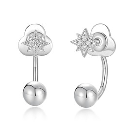 S.L.J Brass 14K Gold Plated Silver Plated Convertible Earrings │ Cross, Heart, Star │ U-shaped Curved Rod, Dainty Earrings for Women Lightweight, Silver Star, Brass, Cubic Zirconia