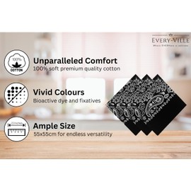 EVERY-VILLE Where EVERYone is Welcome 3 Pack Black Bandana for Women Men Gift Packaging - Cowgirl Cowboy Accessories Scarf Headband Neckerchief - Large Paisley Hair Face Covering