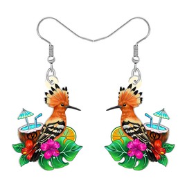 DOWAY Funny Holiday Hoopoe Bird Earrings Acrylic Charms with Coconut Palm Leaf Flower Design Summer Beach Hawaiian Jewelry for Women Mom (Colorful)