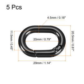 sourcing map Spring Oval Ring, 5 Pieces, 1.14 Inch Round Spring Snap Clip, Trigger Spring Key Ring, Buckle for Bags, Purses, Keyring, Black, black