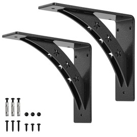 9 inch x 8 inch Heavy Duty Shelf Brackets，max Load 900 LBS,Premium Alloy Metal Mantel Brackets , (Set of 2) Fireplace Mantel Brackets - Countertop Support Brackets (Black-Metallic Silver)