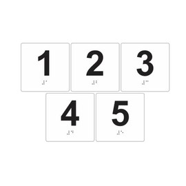 Exam Room Numbers 1-5 - Braille/Tactile Identification Signs Used for Exam Rooms and Offices – (White/Black)