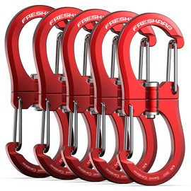 FresKaro 1kN Swivel Carabiner Clip, Heavy Duty Double-Ended Wire gate Carbineers, Small Non Locking Carabiners for Keys, Keychain, Hiking, Camping, Golf Bag, Water Bottle, Backpacking, Red, 5pcs