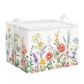 Clastyle 36L Wild Flower Plants Girls Storage Basket Spring Garden Daisy Rose Clothes Toy Nursery Bin Collapsible Rectangle Book Shelf Basket for Kids Room