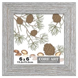 CORE ART 6x6 Picture Frame, Handmade Wood Rustic Gray (Grey) Photo Frame, High Definition Semi-tempered Glass Wall or Tabletop Display