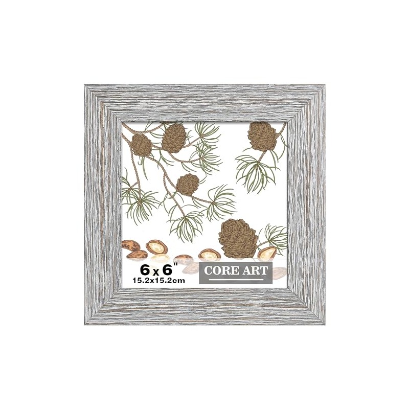 CORE ART 6x6 Picture Frame, Handmade Wood Rustic Gray (Grey)