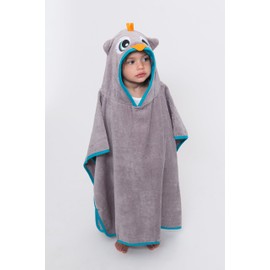Owl Velour Poncho Hooded Towel, 30" x 28", Grey, Frenchie Mini Couture