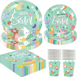 72 Pieces Happy Easter Party Supplies Disposable Tableware Set Bunny Egg Tableware Include Paper Dinner Plates Napkins and Cups Happy Easter party Decorations ,Serves 16