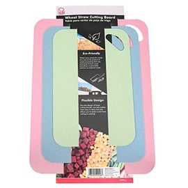 Chef Craft Eco-Friendly Wheat Straw Cutting Board with Durable Plastic Backing, 3-Piece Flexible Cutting Board Set (Pink, Blue, Green)
