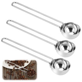 Pack of 3 Stainless Steel Dosing Spoons, Coffee Spoons, Reusable Coffee Spoons, Scoops, 25 ml, Coffee Measuring Spoon with Long Handle, Silver Measuring Spoons, Scoops for Tea, Coffee, Cappuccino