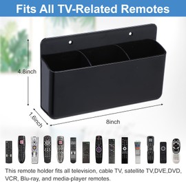zisiueel Adjustable Remote Control Wall Mount, 3 Slot TV Remote Holder & Self Adhesive Controller Holder, Black (2 Packs)