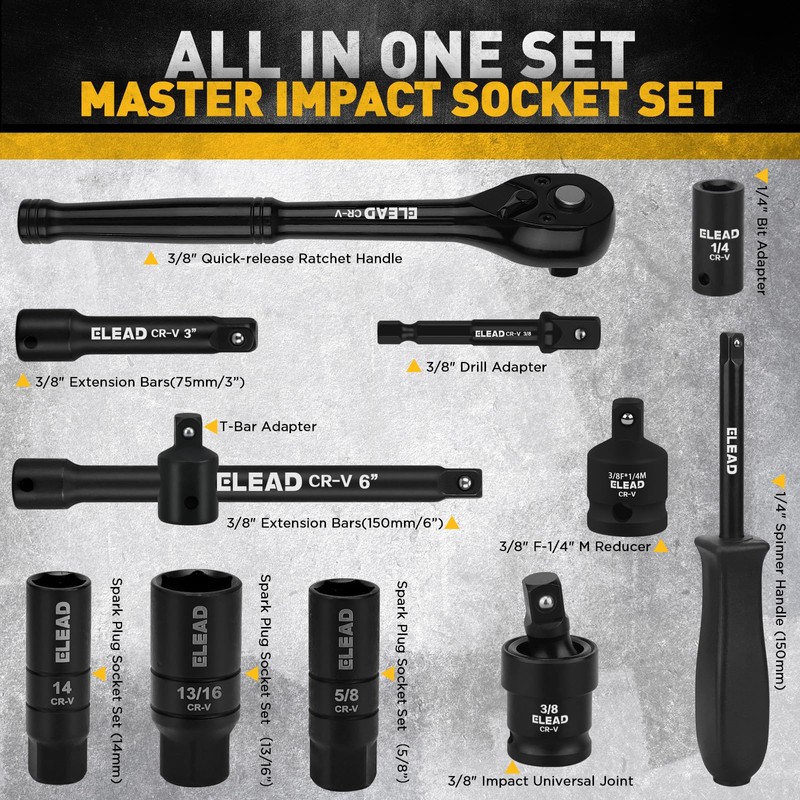 ELEAD 3/8" Drive Impact Socket Set, 96-Piece Deep & Shallow