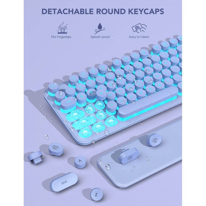 Wireless Keyboard and Mouse Backlit - Typewriter Keyboard with Retro