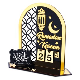 Ramadan Calendar, Acrylic Ramadan 30-Day Countdown Calendar 2025 Ramadan Advent Calendar for Home Muslim Festival Eid Mubarak Table Decoration Family Party Accessories (Black, Gold)