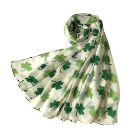Ralcosuss Irish Clover Scarf Shawl Wrap Accessories for Women Girls Long Silk Holiday Shamrock Scarves, Green 2, One Size