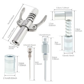 ePathChina 5Pcs Grease Gun Fittings, Double Handles Grease Gun Coupler, 90 Degree Grease Gun Coupler Adapter with Sleeves, Needle Nozzle, Grease Needle, Compatible with 1/8" NPT Grease Gun