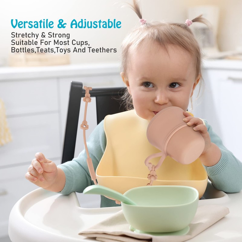 Toy Safety Straps, Silicone Pacifier Clips, Adjustable Stretchable Sippy Cup