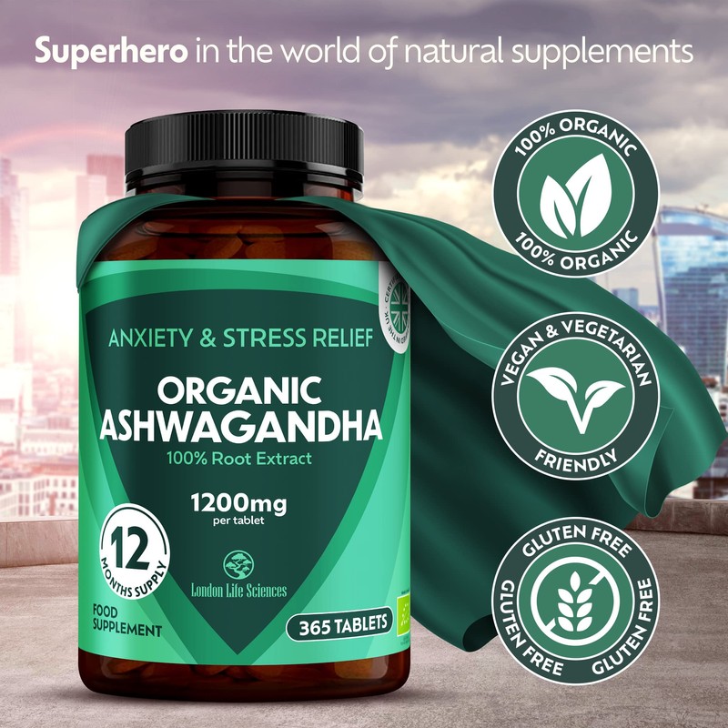 365 Tablets Ashwagandha 12:1 Extract 1200mg, 5% Withanolides Highest Concentration