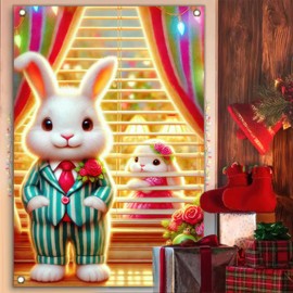 BlissYard Easter Banner Easter Decoration Curtain Window Cover Bunny Window Banner 31 x 47 Inch Spring Bunny Party Decor Backdrop for Indoor Outdoor Decorate Supplie