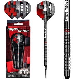 Karella SuperDrive 90% Tungsten Soft Darts, 18 g, for Electronic Dartboard, 2BA Thread, 3 Darts with Plastic Tip, Dart Machine, Tungsten, Professional Type with Flight and Shaft