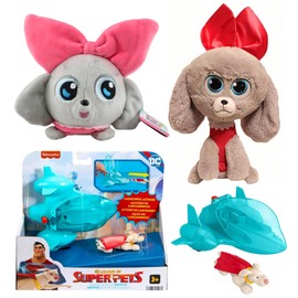 Toptoys2u Bargain Bundles Secret-Life of Pets Soft Plush Toys & League of Super-Pets Playset 3-Piece Bundle - Set 2 - Princess 25cm Plush, Princess 15cm Slo Foam Plush, & Super Launch Krypto Playset