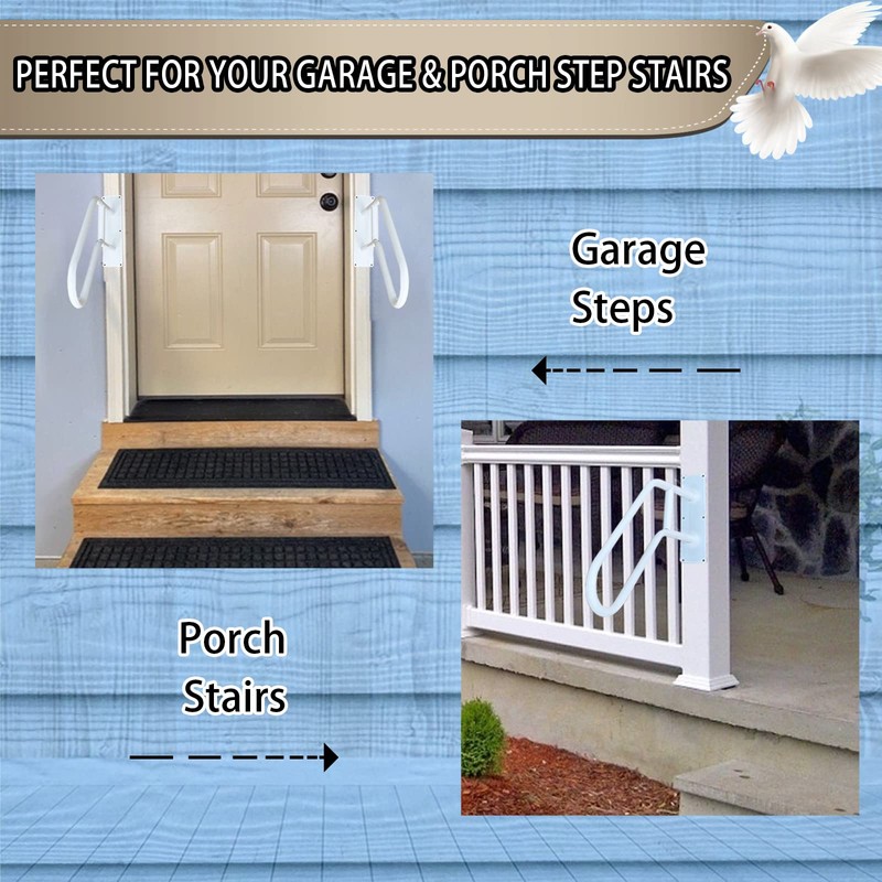 Outdoor handrail Wall Mount, Garage Railing with Polished White Finished,