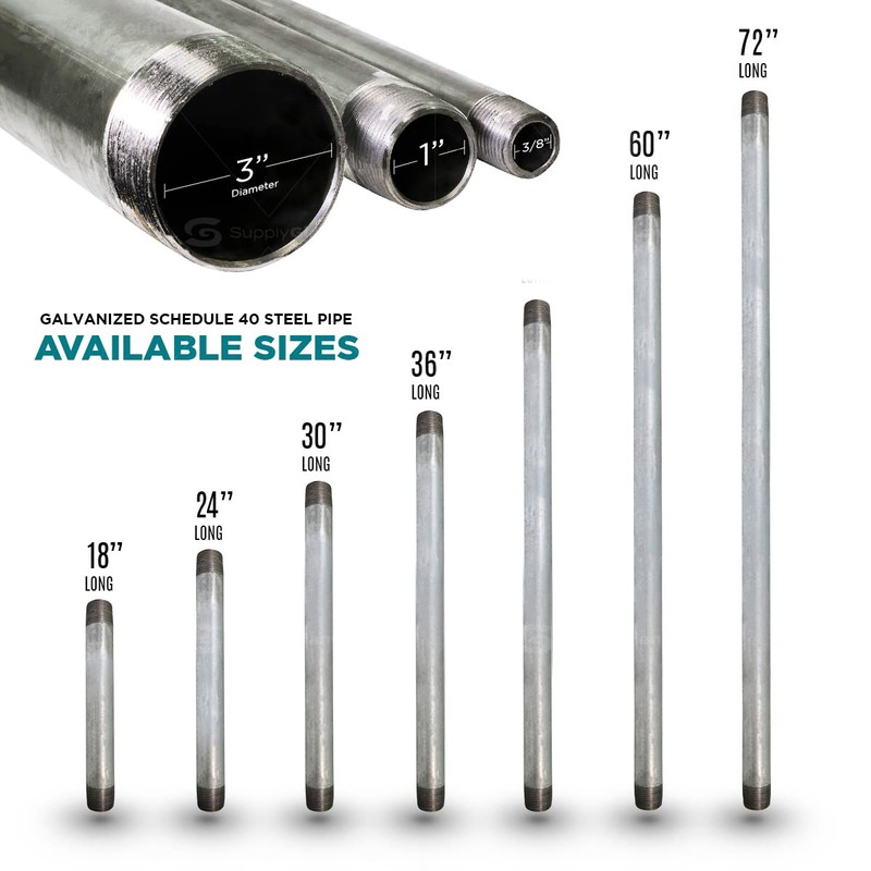 Supply Giant QDHM1030 30" Long Pre-Cut Galvanized Pipe with 1"