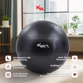 KM-Fit Exercise Ball 55 cm | Training Ball with Air Pump | Office Anti-Burst | Ball for Fitness, Yoga, Gymnastics, Core Training | Pezziball Yoga Ball BPA-Free | Black