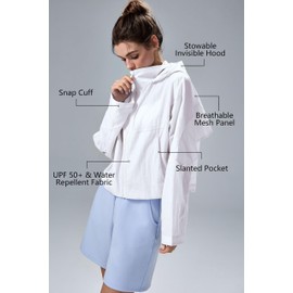 altiland UPF 50+ Cool Feeling Water Repellent Raincoats for Women - Lightweight Hooded Outdoor Cycling Jacket Windbreaker (White,6/8)