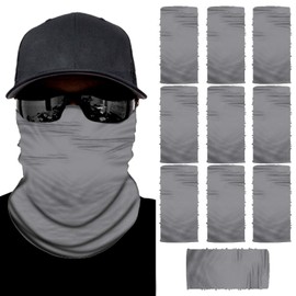 Neck Gaiter Bandana Face Cover Scarf Sun UV Protection Dust Wind Balaclava Headwear for Fishing Hiking 10 Pack (Medium Grey 15)
